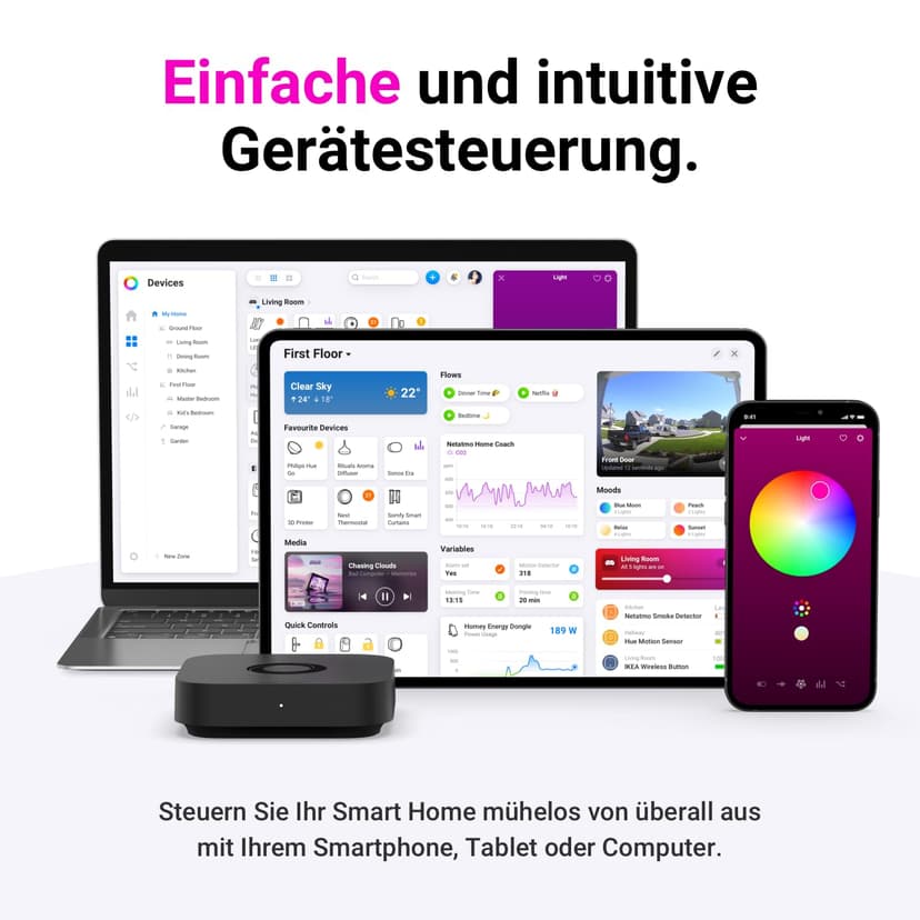 Homey Pro mini | Hub domotique pour la maison connectée – Compatible avec Zigbee, Ethernet, Matter et Thread. Compatible avec Apple Siri, Amazon Alexa et Google Home. - 3