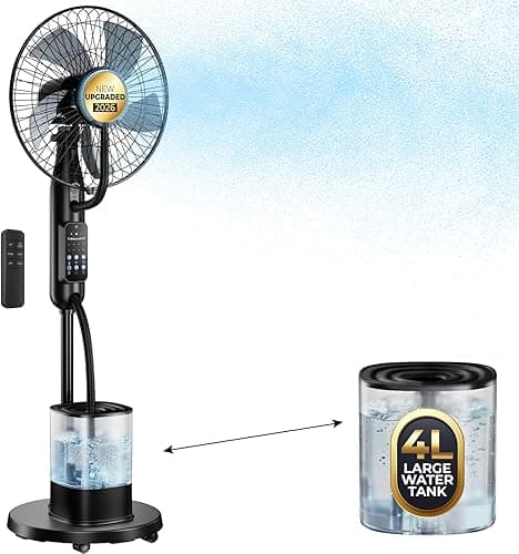 NebulaFlow Ventilateur Brumisateur, 2026 Amélioré Réservoir 4L, 7,5H Ventilateur sur pied, Minuterie, 5 vitesses 3 modes, Ventilateur oscillant avec télécommande pour maison, chambre, bureau, terrass