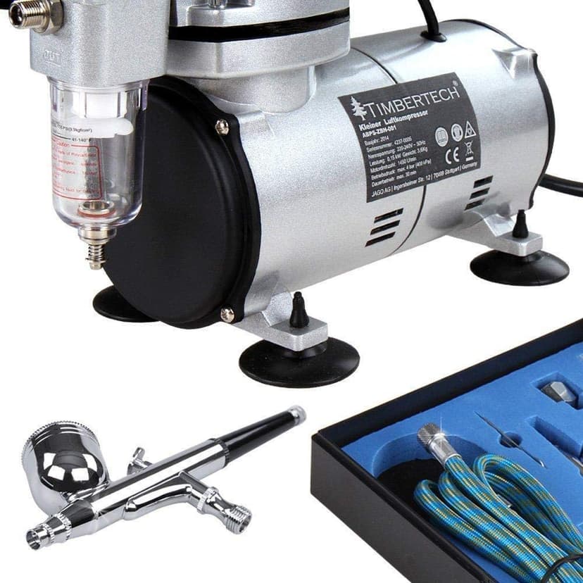 Timbertech Airbrush Kit with Air Compressor ABPST05 With Powerful Airflow and High Working Pressure for Hobbies Crafts Nail Art Tattoos Cake Decorating Cosmetics Auto-Motorcycle Graphics and so on - 2