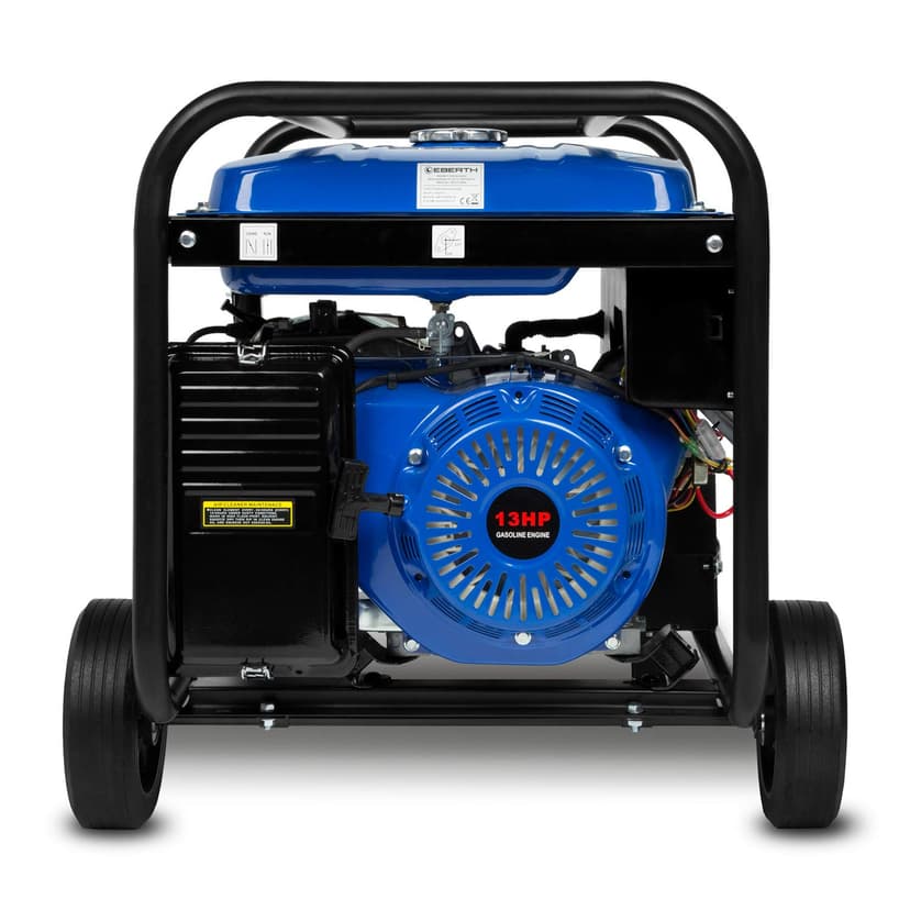 EBERTH 5500 Watt Groupe électrogène Générateur électrique portable moteur à essence 13 CV, 4 temps, 2x 230V, 1x 12V, monophasé, démarrage électrique, régulateur AVR, sécurité niveau d'huile avec roues - 4