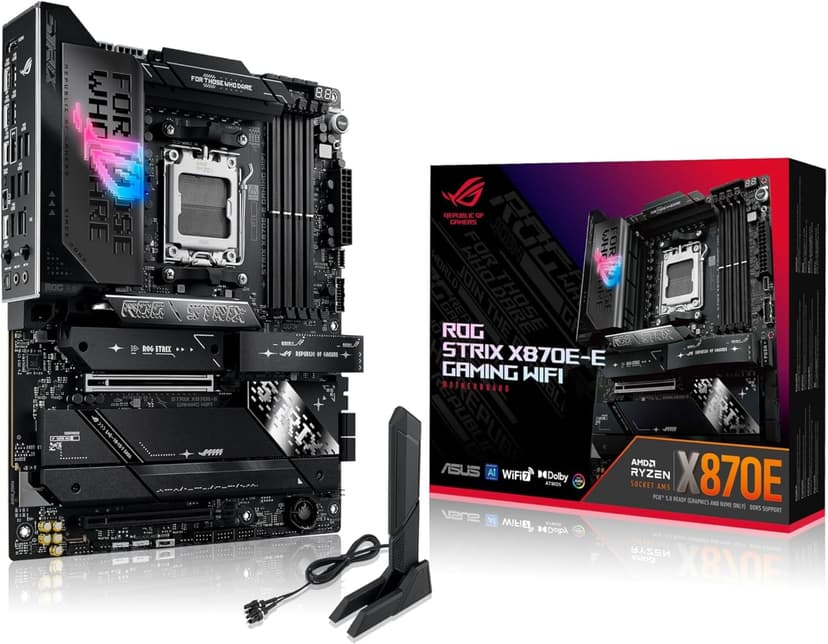 ASUS ROG Strix X870E-E Gaming WiFi – Carte mère Gaming AMD Ryzen AM5 X870E ATX (DDR5, 18+2+2 DrMOS, 5 x M.2, PCIe 5.0, WiFi 7, USB4 Type-C, USB 20Gbps Type-C up to 30W, HDMI, Aura Sync RGB) - 1