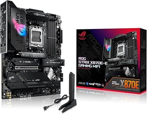 ASUS ROG Strix X870E-E Gaming WiFi – Carte mère Gaming AMD Ryzen AM5 X870E ATX (DDR5, 18+2+2 DrMOS, 5 x M.2, PCIe 5.0, WiFi 7, USB4 Type-C, USB 20Gbps Type-C up to 30W, HDMI, Aura Sync RGB)