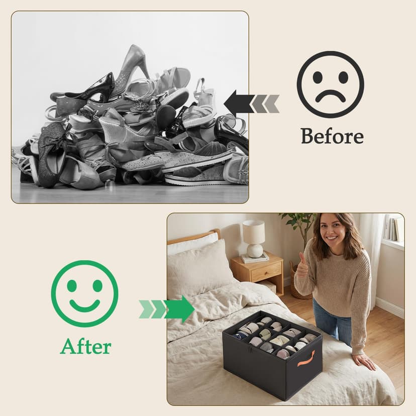 Romon Rangement Chaussure Pliable Pour 12 Paires Avec Couvercle Transparent Et Poignées, Gain De Place, Pour Placard Et Entrée, Noir - 4