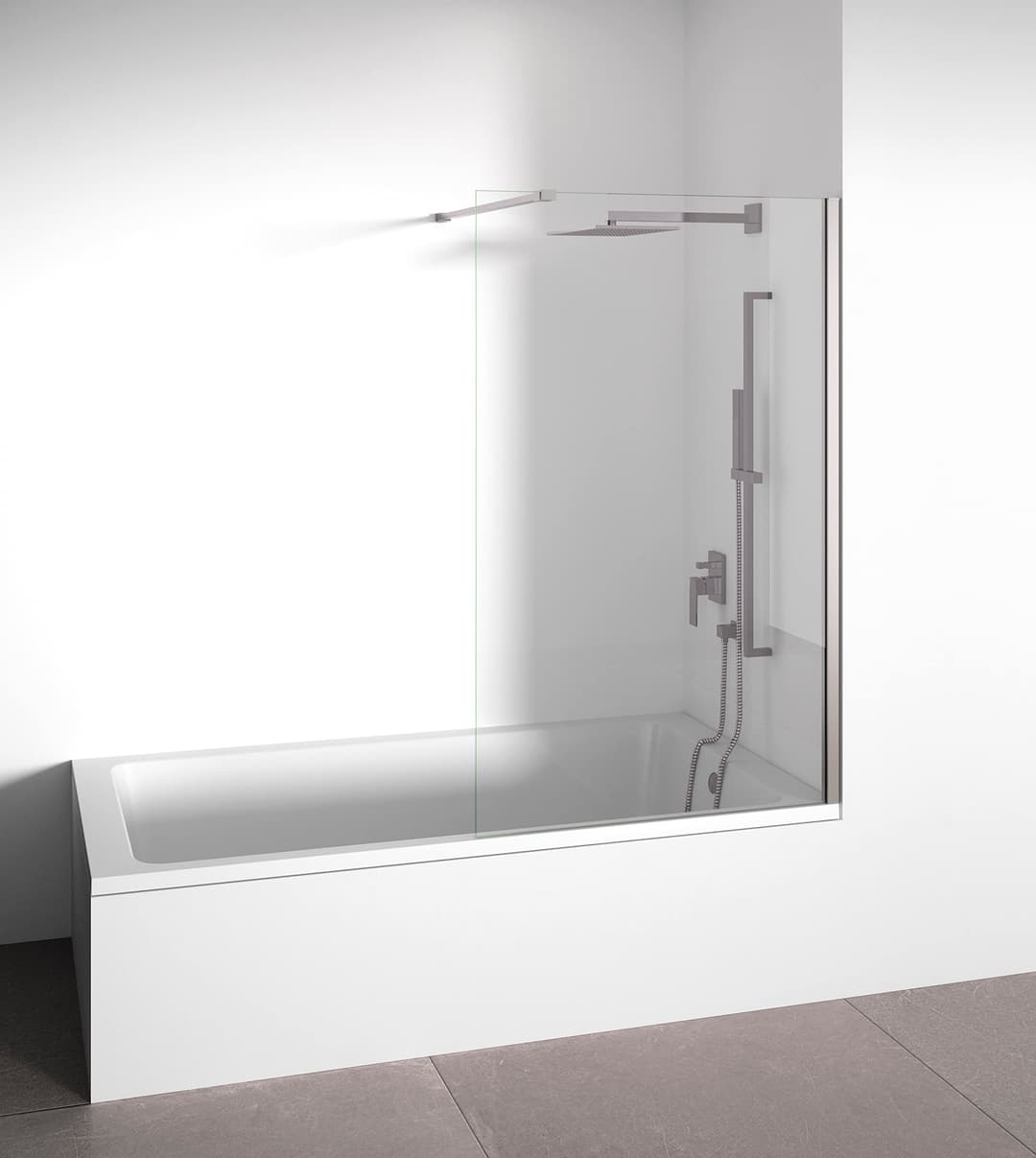 Front Bath Screen Fixed Panel – Transparent – Tempered Glass 6 mm Anti-Limescale – Silver Profile – Width 100 cm – Height 145 cm