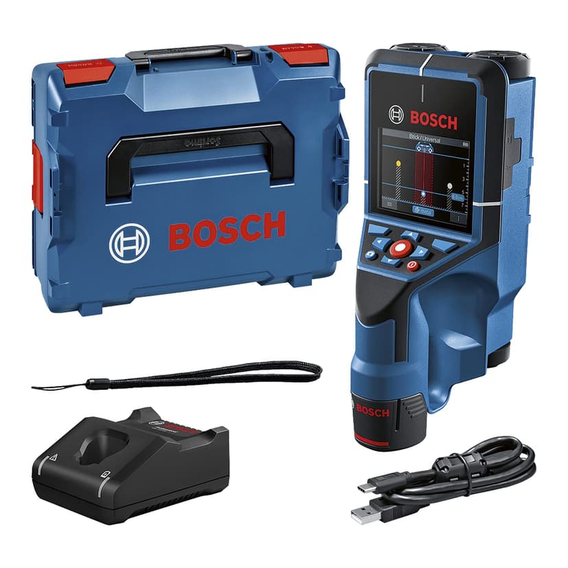 Bosch Professional 12V System Scanner Mural Bosch D-tect 200 C (Batterie 12 V, détection de câbles sous Tension (ou Non), de tuyaux métal ou Plastique, Montants et cavités, câble USB-C™, L-BOXX) - 1