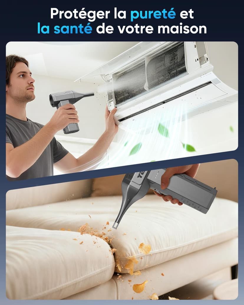 Yeeke Souffleur Air Comprimé, Souffleur PC 180000 RPM, Mini Souffleur Puissant 10000 mAh avec Charge Rapide | Moteur Sans Balais | LED Fonctionnelle, Idéal pour Nettoyage PC Gamer | Clavier | Voiture - 5