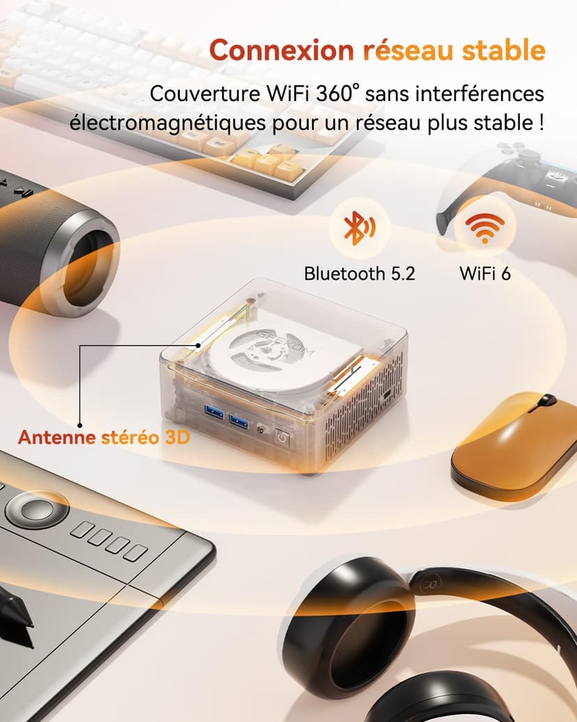 GEEKOM A5 Mini PC avec AMD Ryzen 7 5825U(jusqu'à 4,5 GHz), Graphiques Vega 8, 32Go DDR4 RAM, 512Go SSD, Lecteur SD, Muet Compatible 4 écrans 8K UHD, 2.5G LAN, 3ans d'assistance, Office Home - 7