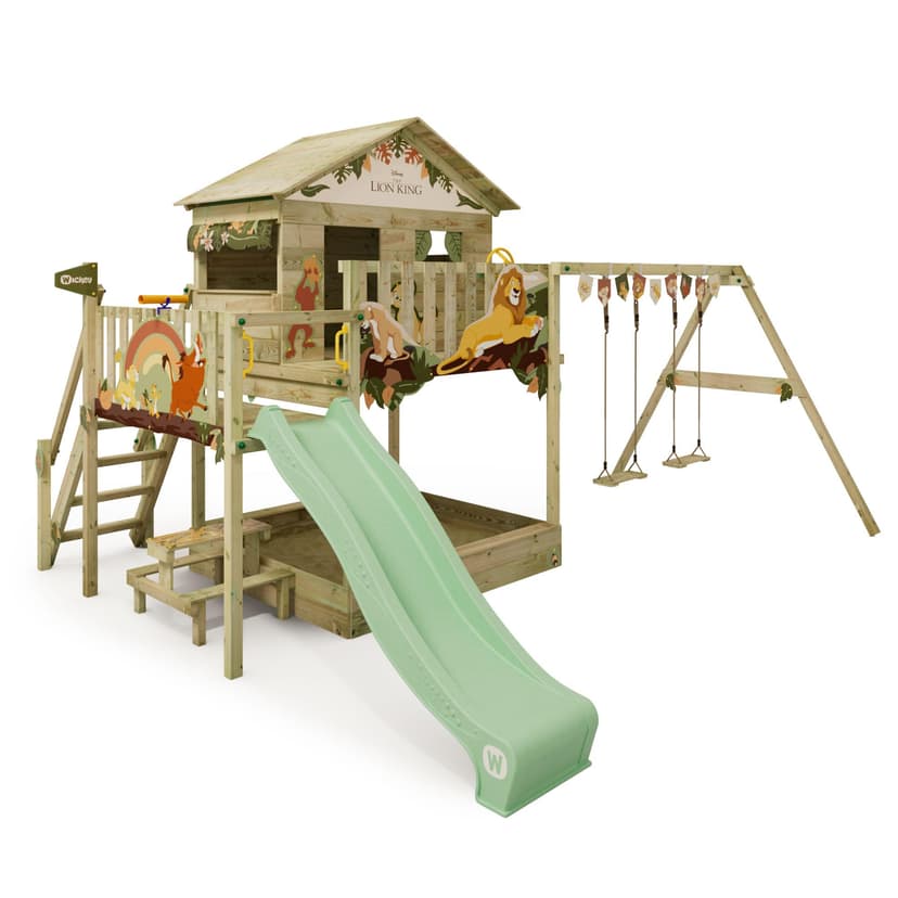 Disney Le Roi Lion Quest Aire de Jeux de Wickey - Structure d'escalade, Tour d'escalade, Jeux de Jardin pour Enfants - Aire de Jeux extérieure en Bois avec bac à Sable - 1