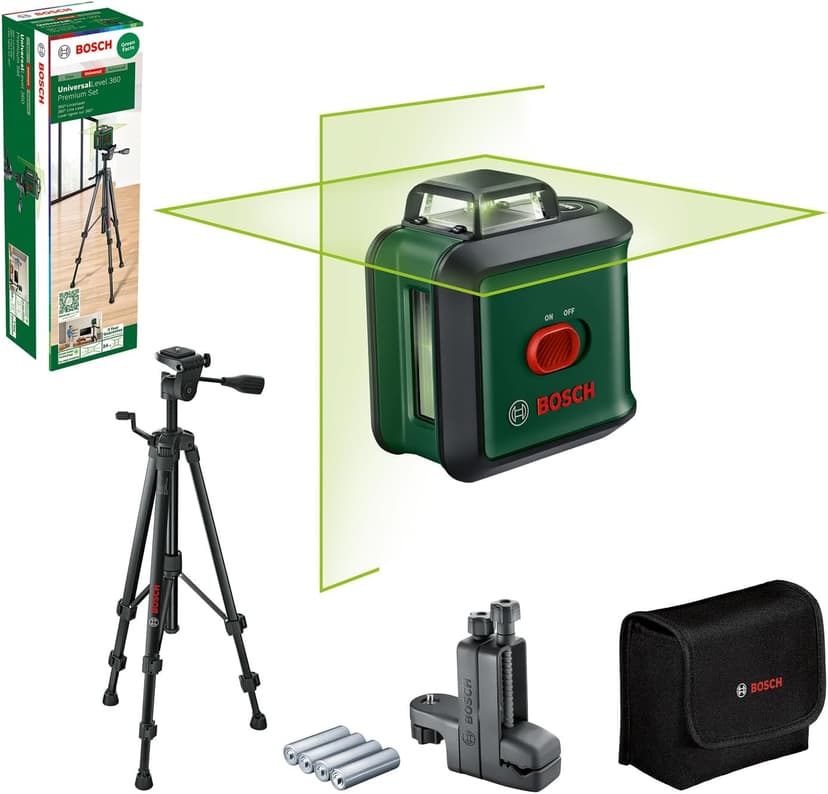 Bosch Cross line Laser UniversalLevel 360 with Premium Tripod + Universal clamp MM 3 (Vertical + Horizontal Laser Lines incl. 360° for Alignment Throughout the Entire Room, in Cardboard Box) - 1