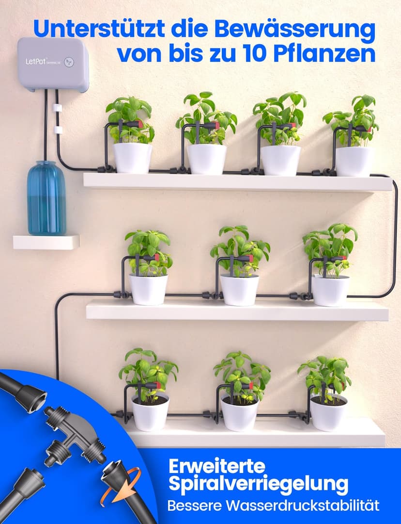 Système d'arrosage automatique pour plantes, système d'irrigation goutte à goutte, dispositifs d'arrosage intelligents pour intérieur et extérieur (gris) - 4
