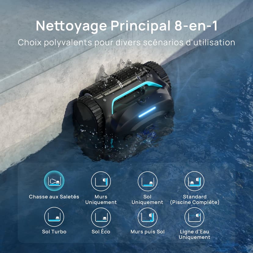 WYBOT (Nouveau Modèle) Robot Piscine sans Fil C2 Vision-A avec caméra IA, Filtration Ultra-Fine, Forte Aspiration, Nettoyage Fond/parois & Ligne d’Eau, Navigation Intelligente – NoirVertProfond - 5