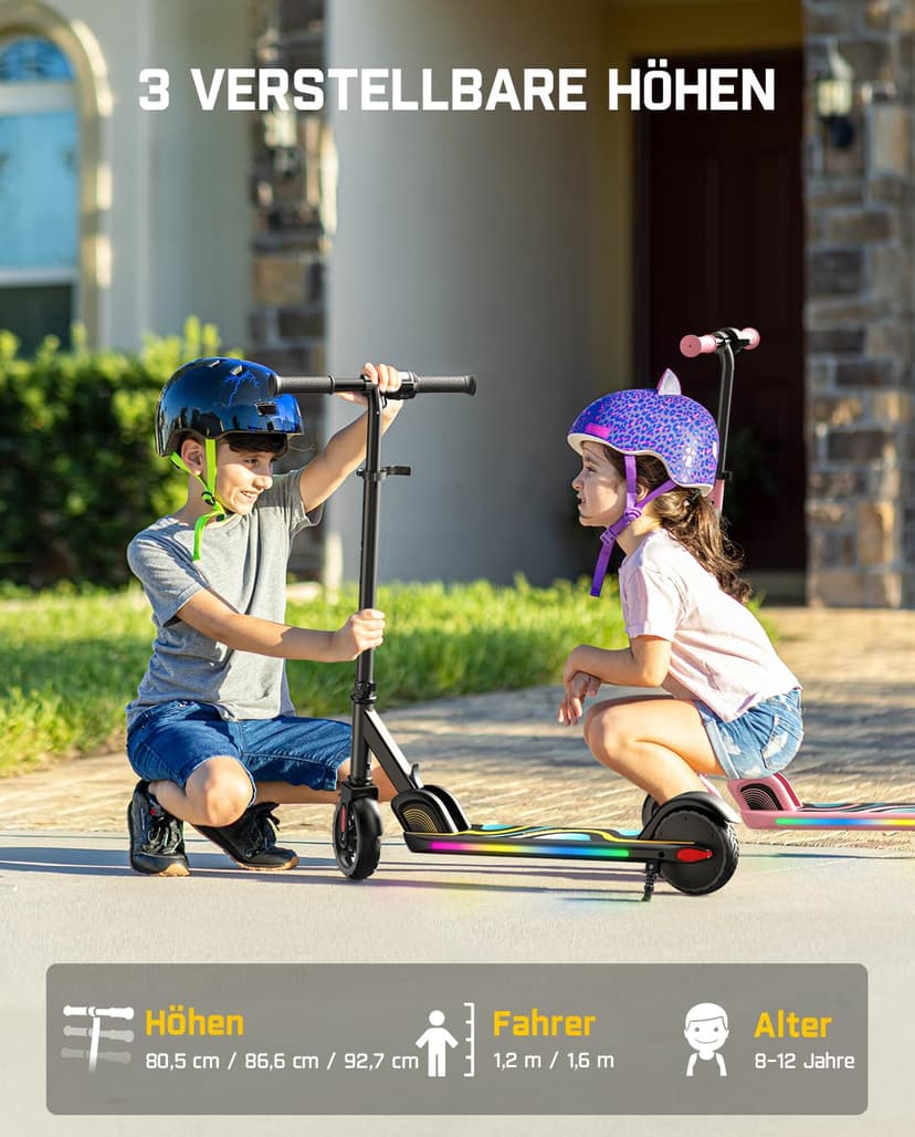 FanttikRide C9 Pro Kids Electric Scooter 6-12 Years, Rainbow Lights, Speeds 8/13/16 km/h, LED Display, Foldable, Height Adjustable, Range 8 km, Only 6.4 kg, Black - 5
