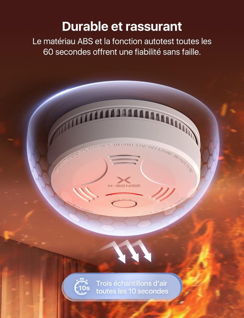 X-Sense Smoke Alarm for Home, 10-Year Sealed Battery Fire Alarm, LED Indicator & Silence Button, Smoke Detector Battery Operated, Conforms to EN 14604 Standard, SD11 - 4