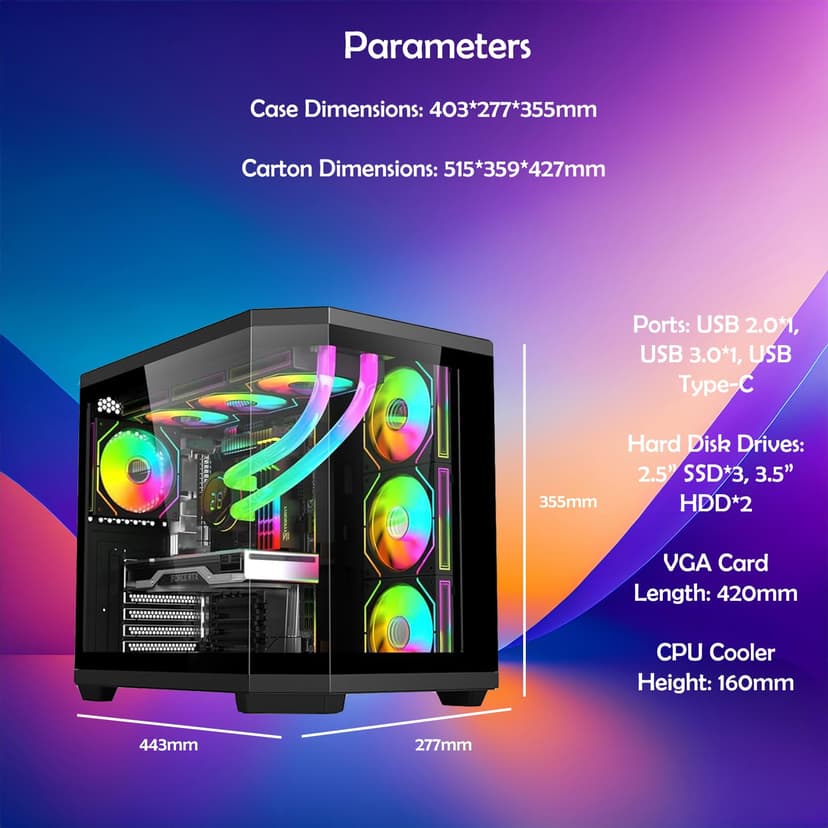 IONZ APEX Vision Boîtier PC Gaming, ATX Mid Tower, Double Chambre avec 4 Ventilateurs ARGB PWM – Écran LCD | Blanc - 3
