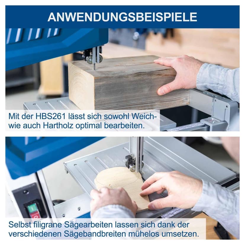 Scheppach HBS261 Band Saw | 2 Cutting Speeds | 0-45° Table Adjustment | Includes Saw Belt, Parallel Stop, Cross Cut Gauge and Slide Block | New Model - 9