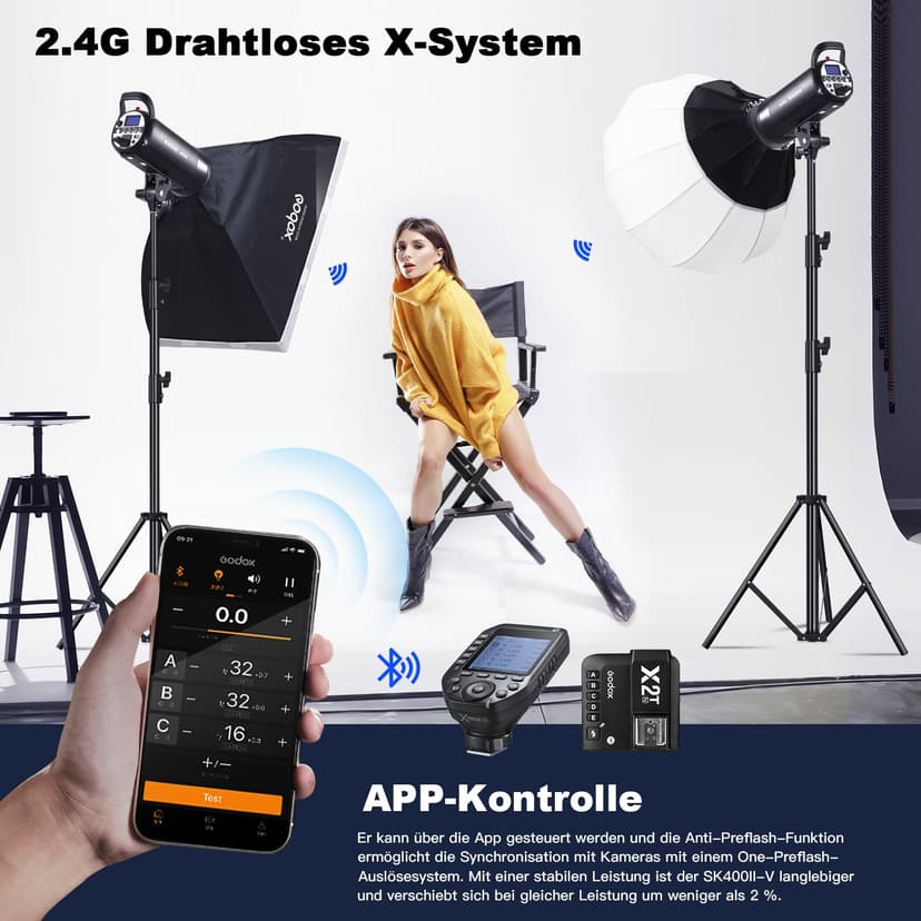Godox SK400II-V 400W Professionale Flash de Studio 5600 ± 200 K 2.4G Système X sans Fil avec Lampe de modélisation LED 40 Niveaux de Flash pour la Photographie de Studio, la Photographie publicitaire - 5