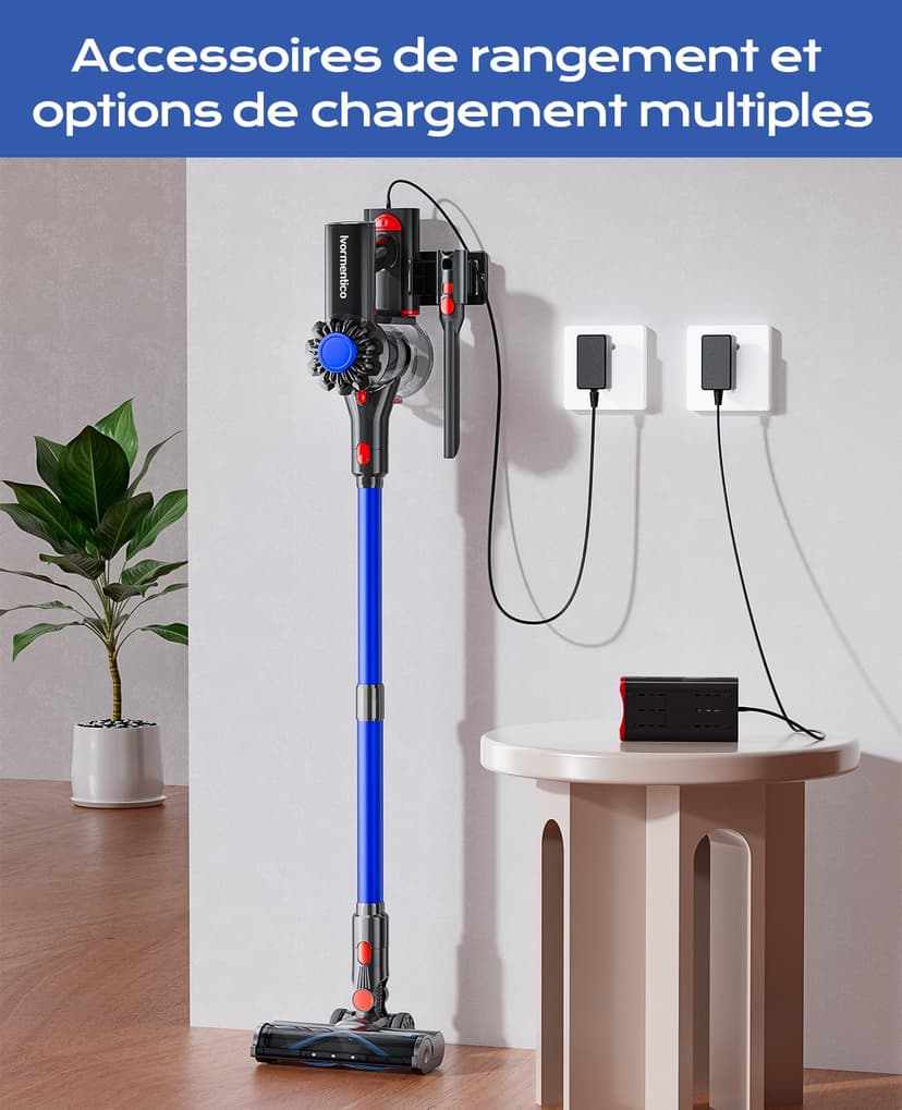 Cordless Vacuum Cleaner 50 Mins/40 KPA/450 W, Battery Vacuum Cleaner with Geen LED, Wireless Vacuum Cleaner with Upgraded Floor Brush, Vacuum Cleaner Battery for Pet Hair, Blue - 7