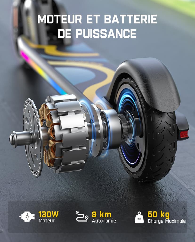FanttikRide C9 Pro Trottinette Electrique Enfants 6-12 Ans, Lumières Arc-en-Ciel, Vitesses 8/13/16 km/h, Écran LED, Pliable, Hauteur Réglable, Autonomie 8 km, Seulement 6,4 kg, Noir - 7