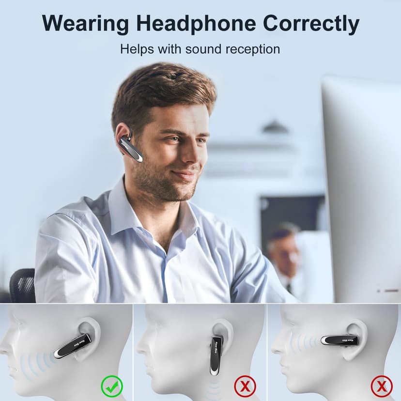 New Bee Main Libre Bluetooth Oreillette, Casque sans Fil Bluetooth avec Microphone 60 Jours en Veille Casque Mains Libres avec Microphone Casque pour iPhone Samsung, HTC, LG, Sony, PC (Noir) - 7
