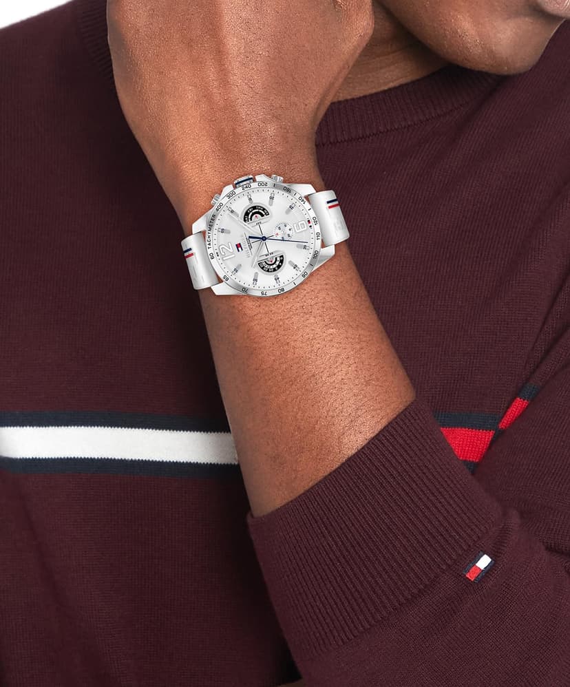 Tommy Hilfiger Montre Analogique Multifunction à Quartz pour Homme avec Bracelet en Silicone Blanc - 1710676 - 2