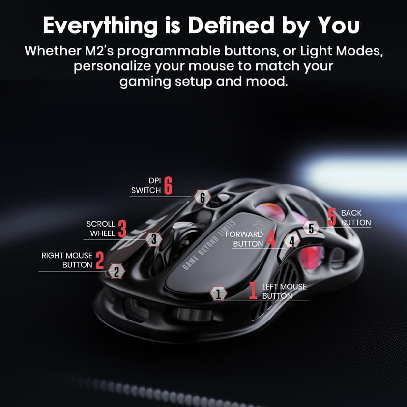 GravaStar Mercury M2 Wireless Gaming Mouse with 26,000 DPI, PAW3395DM Sensor -79g Lightweight Hollowed-Out Design -5 Programmable Buttons -5 Dynamic Lightsync RGB - Stealth Black (Stealth Black) - 6