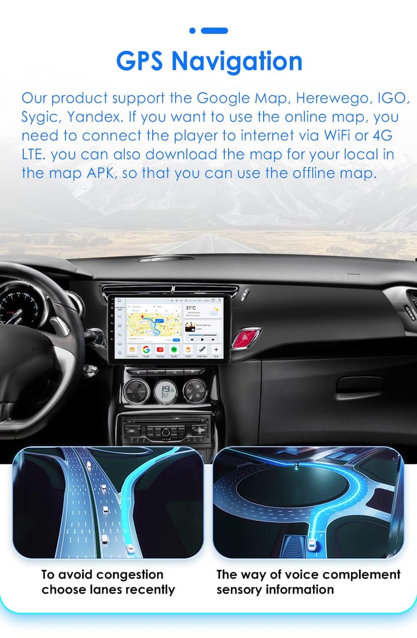Autoradio Android 13 pour Citroën C3 DS3 2010-2016, 8 cœurs 4G + 32 Go Navi Support autoradio sans Fil Carplay/Android Auto Bluetooth Dab WiFi 4G Lien Miroir caméra arrière/Avant (Noir) - 8