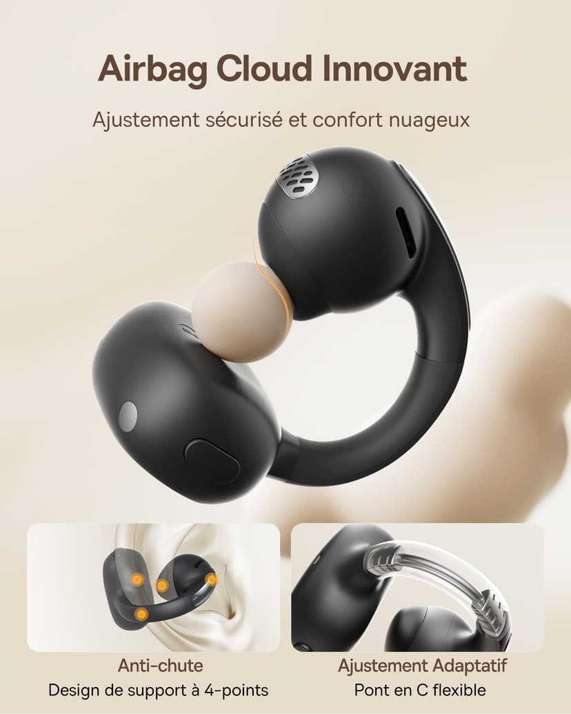 Baseus Bowie MC1 Casque Ouvert, Ecouteur Conduction Osseuse avec Son Impressionnant, Renforcement des Basses Adaptatif, Bluetooth 5.4, Réduction du Bruit Lors des Appels, IP57, Autonomie de 40h - 2