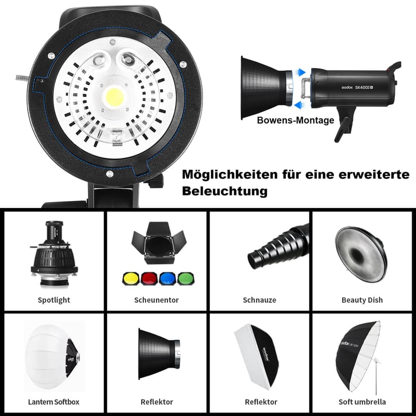 Godox SK400II-V 400W Professionale Flash de Studio 5600 ± 200 K 2.4G Système X sans Fil avec Lampe de modélisation LED 40 Niveaux de Flash pour la Photographie de Studio, la Photographie publicitaire - 4