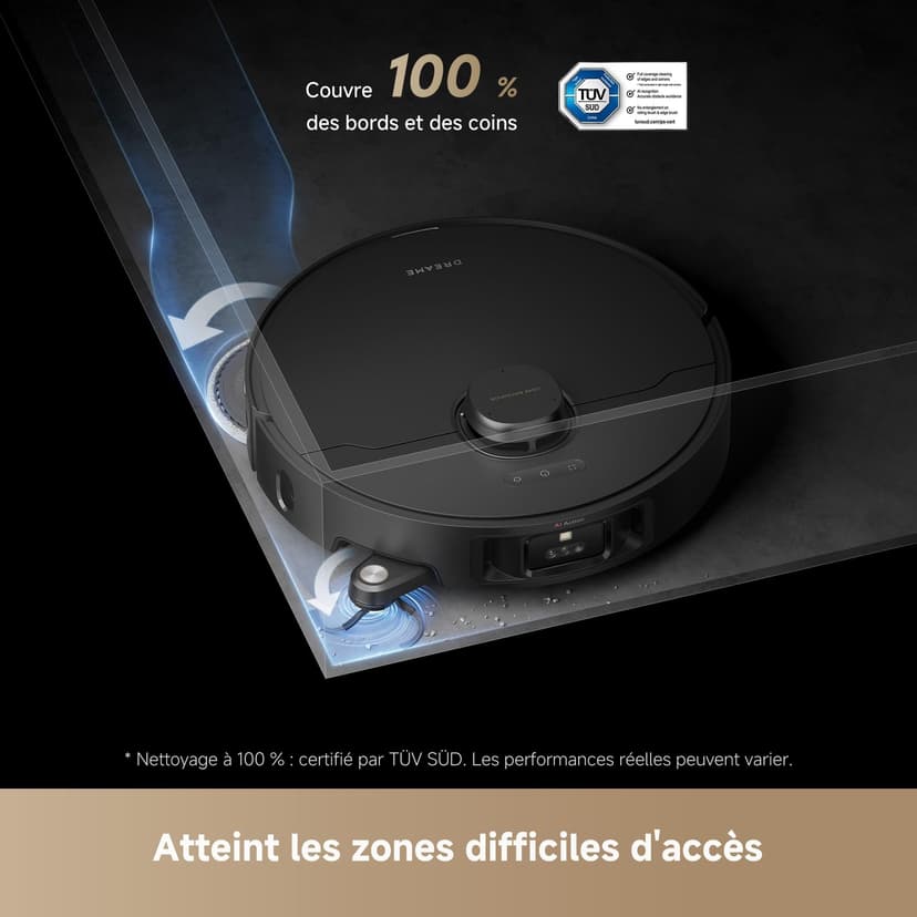 DREAME L40s Pro Ultra Robot Aspirateur, 19 000 Pa, Brosse Double HyperStream, Franchit 4 cm, Brosse latérale extensible et relevable, Nettoyage à la serpillière à l'eau chaude à 75°C,Auto-nettoyant3.0 - 9