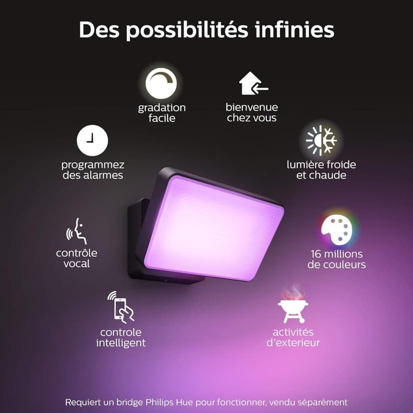 Philips Hue White & Color Ambiance Projecteur Extérieur DISCOVER, Éclairage extérieur en Aluminium Noir, Projecteur lumière compatible avec Alexa, Google Assistant et Apple Homekit - 4
