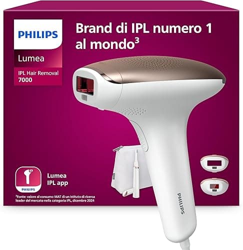 Philips Lumea IPL hair removal device 7000 series - hair removal device with satin compact correction trimmer, 2 attachments for body and face (model BRI921/00)