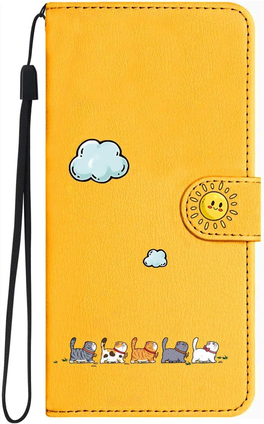 Case for Xiaomi Redmi Note 14 4G, Cute and Colourful Cats, Protective Book Flip Case Magnetic Phone Case with Card Slot and Magnetic Holder, Yellow