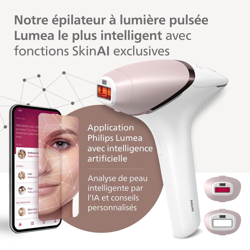 Philips Lumea série 9900 - épilateur à lumière pulsée, alternative à l'épilation laser, SenseIQ et SkinAI, 2 embouts pour le corps et le visage, BRI950/02 - 3