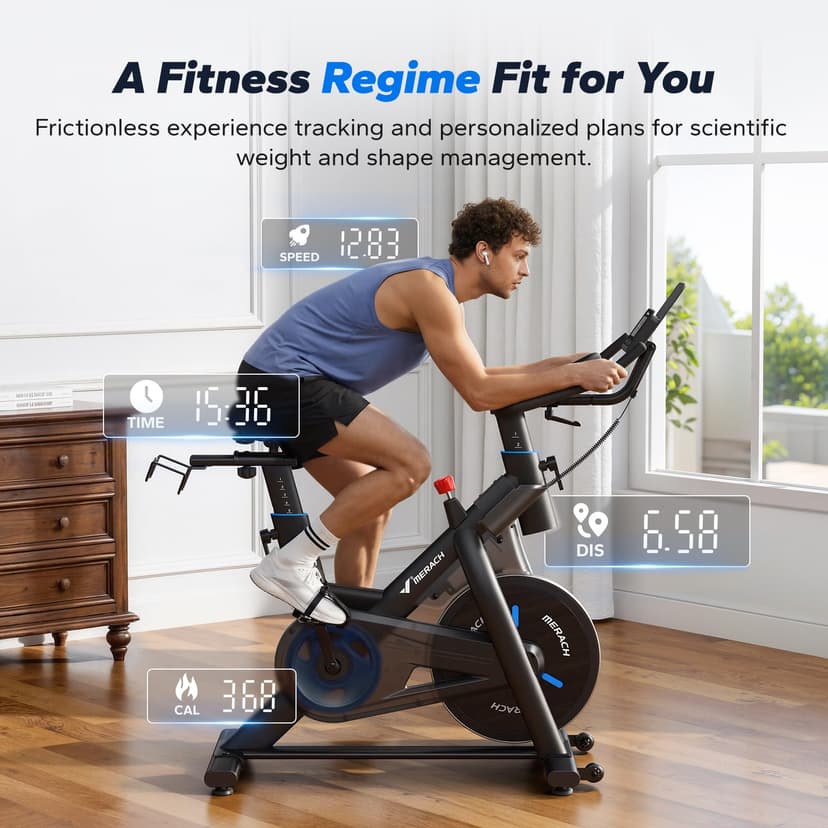 MERACH Heavy Duty Magnetic Exercise Bike with 22 lb Flywheel, 50% Improved Training Efficiency, Ultra-Quiet Design, Shock-Absorbing Extra Large Cushion, Indoor Bike with Exclusive App, Up to 350 lb - 2