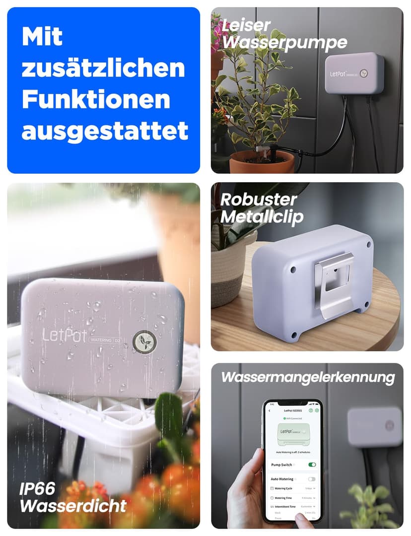 Système d'arrosage automatique pour plantes, système d'irrigation goutte à goutte, dispositifs d'arrosage intelligents pour intérieur et extérieur (gris) - 7