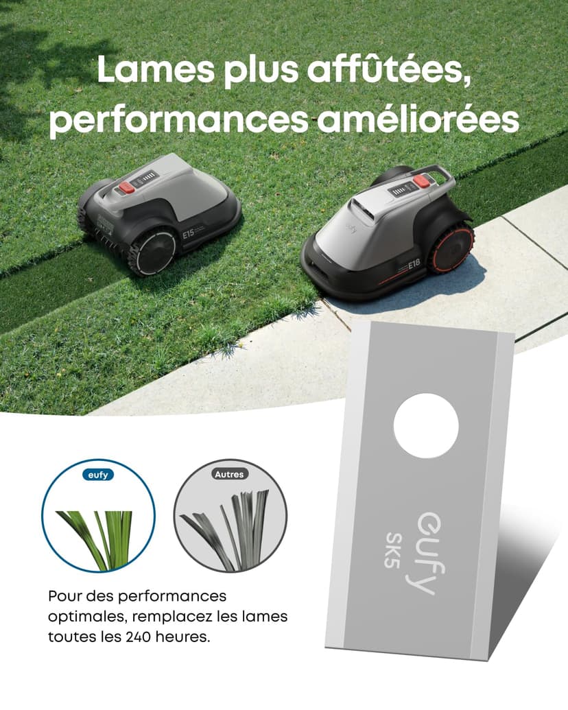 eufy E18 Robot Tondeuse sans Fil périphérique ni RTK et Boîte de Lames de Rechange eufy - 9