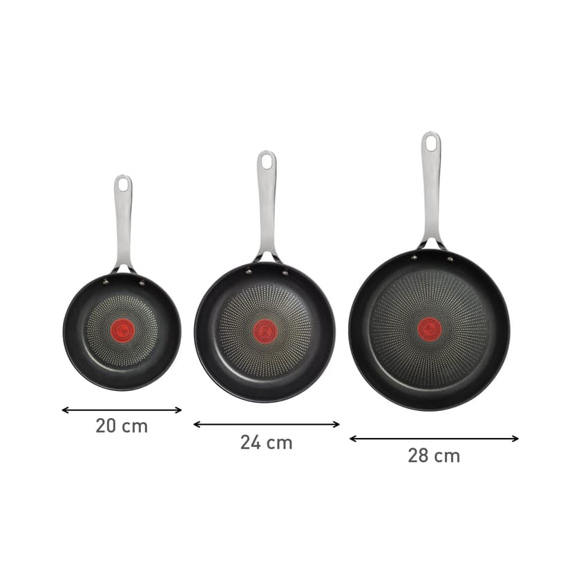 Jamie Olivers Cook's Direct Inox Batterie de cuisine 3 poêles 20/24/28 cm, Revêtement antiadhésif, Indicateur de cuisson, Poignée sûre rivetée, Induction E304S344 - 8