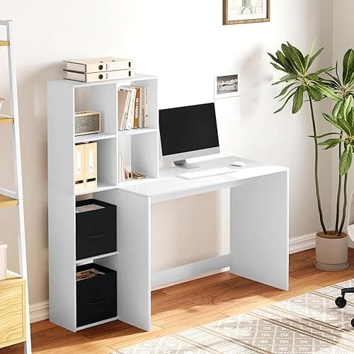 WOLTU Desk with Bookcase, Office Desk, Bookcase with 6 Op…