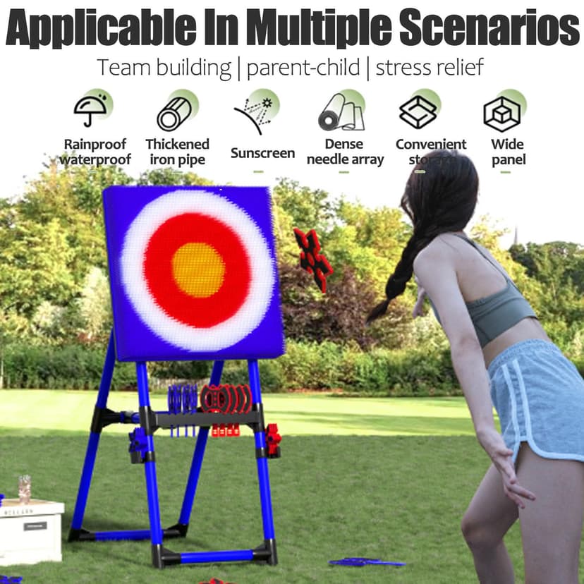 Axe Throwing Game Set with Metal Steel Frame, Includes 8 Axes and 8 Darts, Foldable Target for Outdoor and Indoor Fun, Perfect for Family and Friends Gatherings - 3
