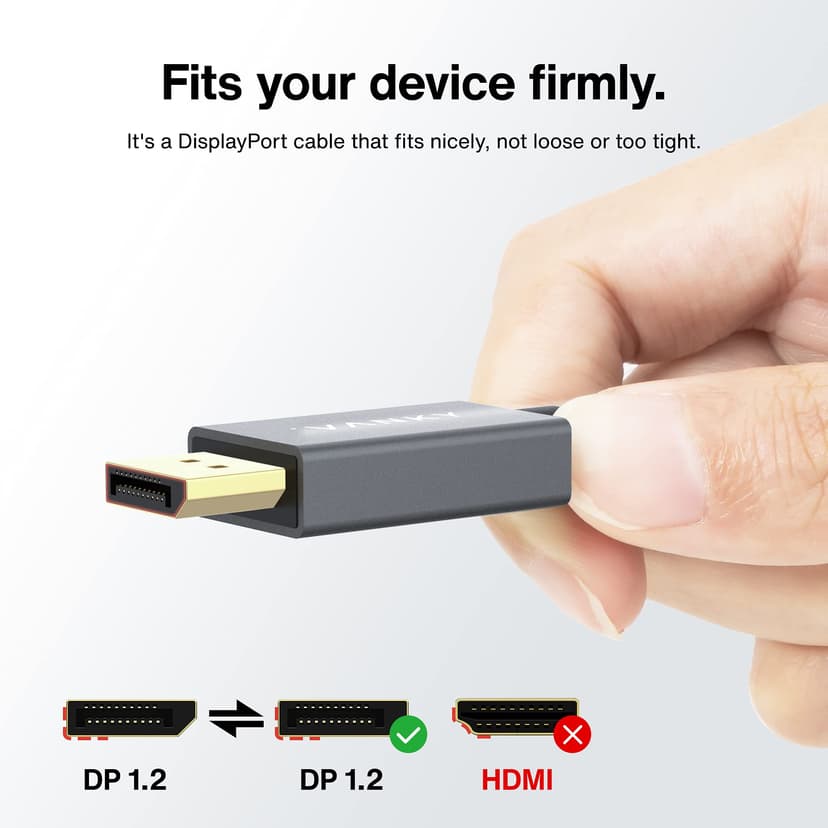 IVANKY DisplayPort Cable, DP to DP Cable Support 3D, 4K@60Hz, 2K@144Hz, 2K@165Hz, FreeSync&G-Sync, Display Port Lead Compatible for Gaming Monitor, Graphic Card, HDTV, PC 3M/Grey - 2