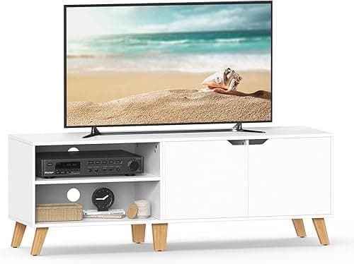 VASAGLE TV Stand Unit, Entertainment Center with Adjustable Shelf, for 65 Inch TVs, 147 cm Long Media Console Table, Transitional Style, for Living Room, Bedroom, Natural Oak and Cream White LTV556Y01