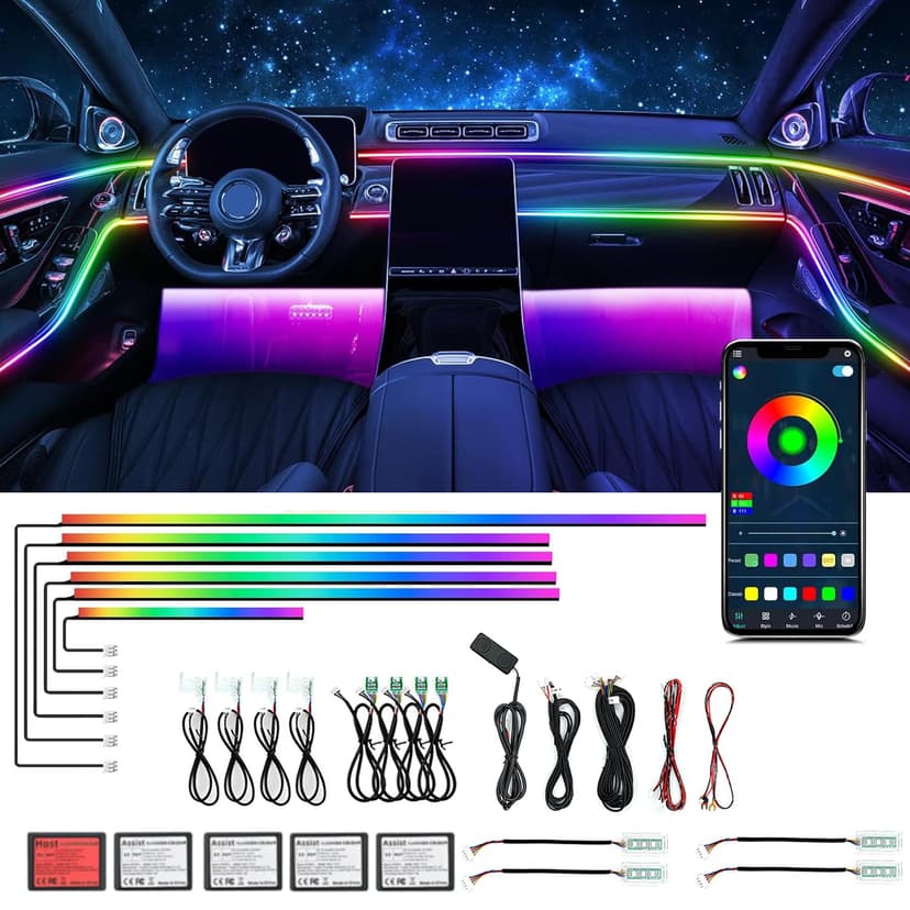 Dream Color Acrylic Car Interior Ambient Light Kit, Bphuny 18 in 1 593 LEDs Fiber Optic Decoration Ambient Lights with Music Dynamic Rainbow Rhythm, RGB Neon Lights for All Cars - 1