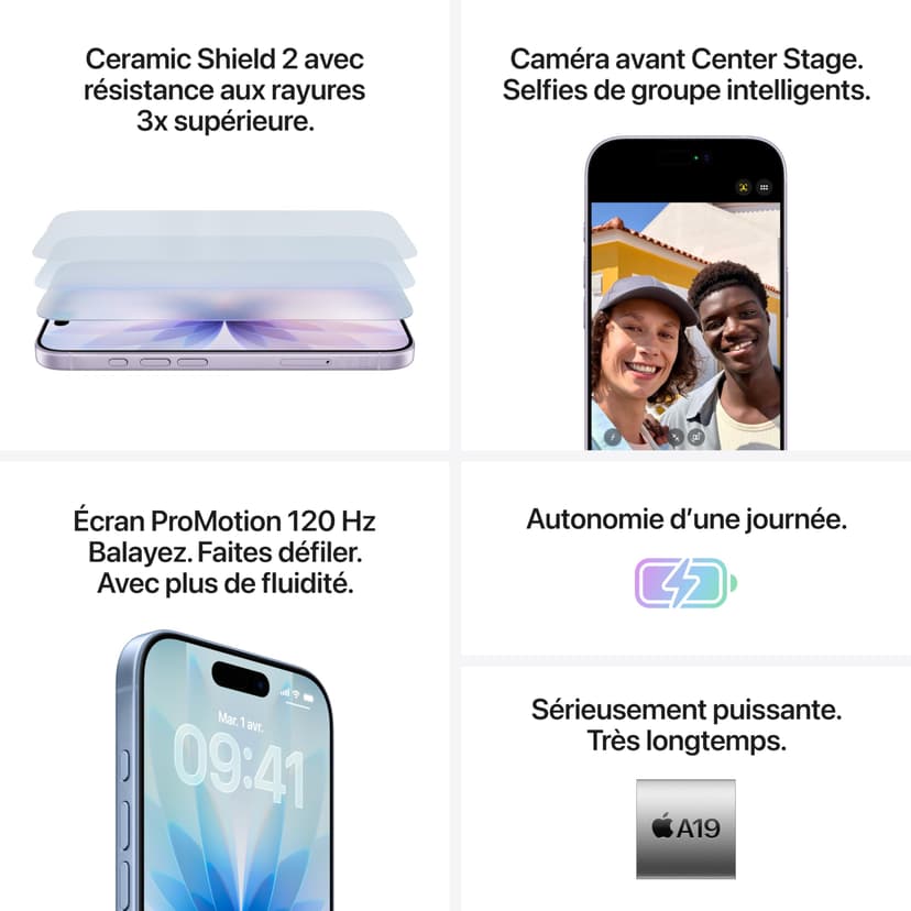 Apple iPhone 17 256 Go : Écran 6,3 pouces avec ProMotion, Puce A19, Caméra avant Center Stage, Meilleure résistance aux rayures, Autonomie d’une journée ; Noir - 4