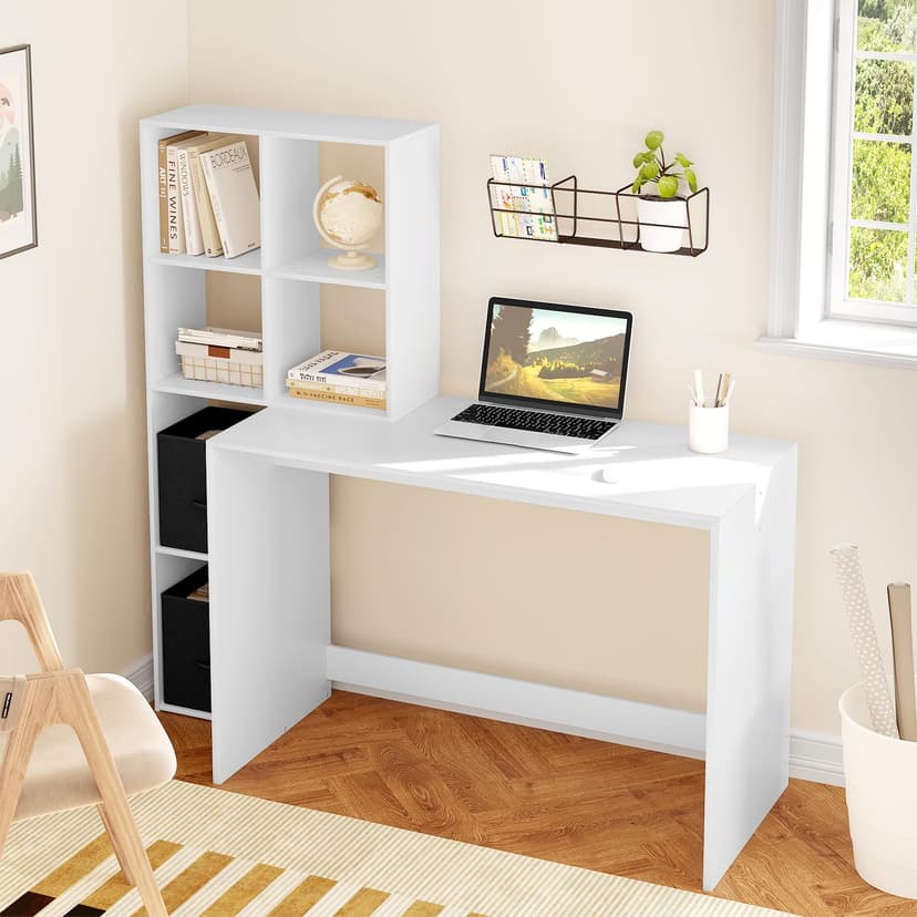 WOLTU Desk with Bookcase, Office Desk, Bookcase with 6 Open Compartments and 2 TNT Boxes, Computer Desk, Study, Bedroom, 140.5 x 50 x 134 cm, Wood, White, TS184ws - 9