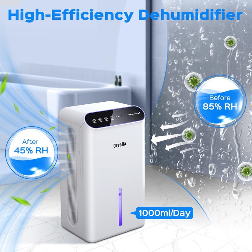 Deshumidificateur d Air 2.5L - Déshumidificateur d'air Electrique pour Maison avec Mode Nuit Silencieux 30 dB Minuterie, Deshumidificateur Anti Moisissure pour Salle de Bain Chambre Cave - 2