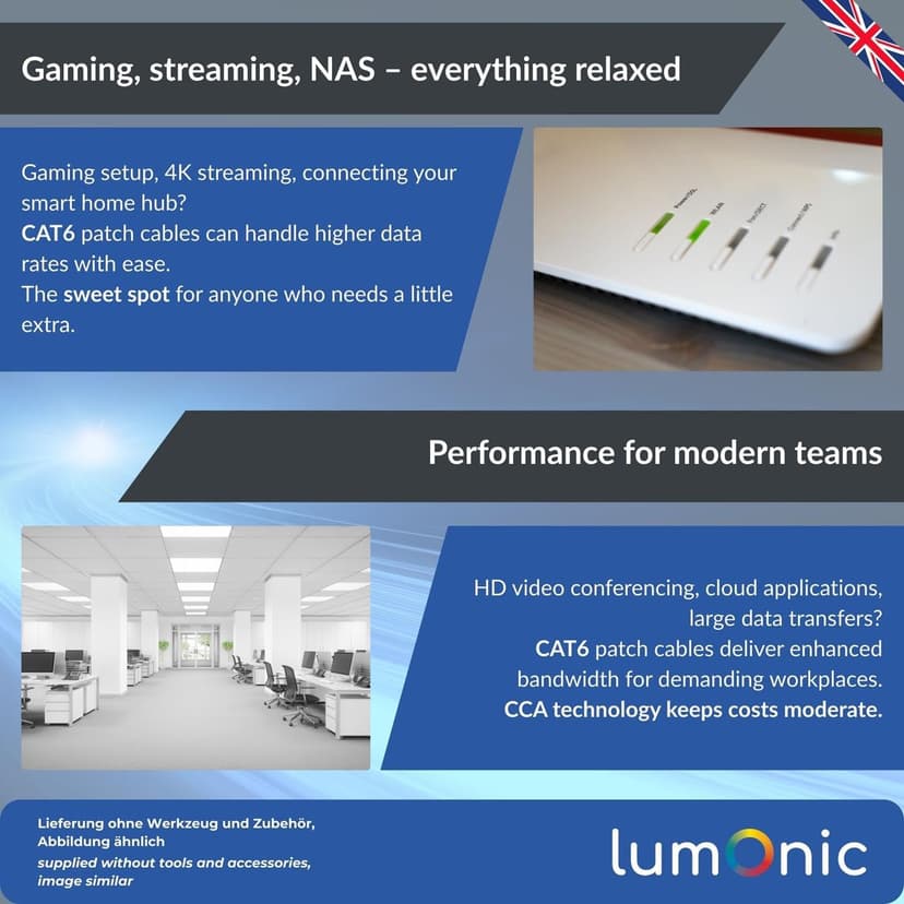 Lumonic 100 m Network Cable CAT 6 F/UTP I Cat6 Cable, Gigabit LAN Cable, Ethernet Cable I Flexible Patch Cable Shielded, for Indoor Use up to 250 - 6