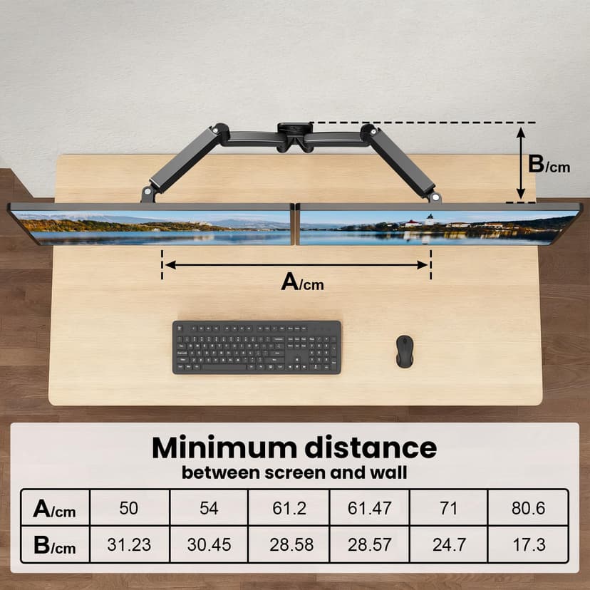 IMtKotW Monitor Wall Mount 2 Monitors for 17-32 inch Flat & Curved Screens, 9kg/arm, Ergonomic Height Adjustable Tilt/Swivel and Rotate, VESA 75x75/100x100 Monitor Mount Wall - 6