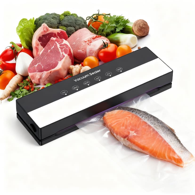 5 in 1 Vacuum Sealer, Vacuum Food Machine for Home and Commercial Use, Includes Vacuum Bag, Strong Suction, Dry, Wet and Fresh Foods (Black, 10 Vacuum Bags) - 1