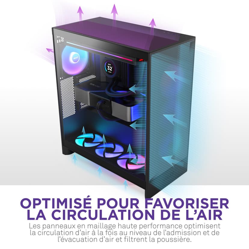 NZXT H7 Flow RGB | Mid-Tower ATX Airflow Case with RGB Fans | Supports Bottom Fans for Direct GPU Cooling | Includes 360mm Single-Frame Fan Unit | Cable Management | Black - 4