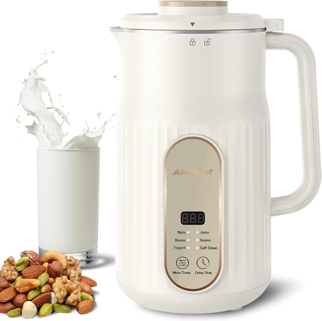 Nut Milk Maker, AlfaBot N2 Automatic Almond Milk Machine for Homemade Plant-Based Milk, Oat, Soy, Yogurt and Dairy Free Beverages, 35 OZ Soy Milk Maker with Delay Setting and Self Cleaning
